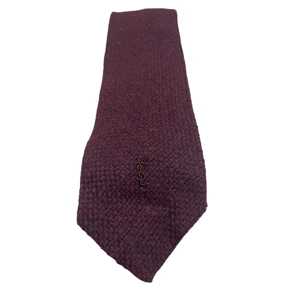 Vintage Maroon Yves Saint Laurent Tweed Wool Blend Tie YSL - Picture 3 of 6